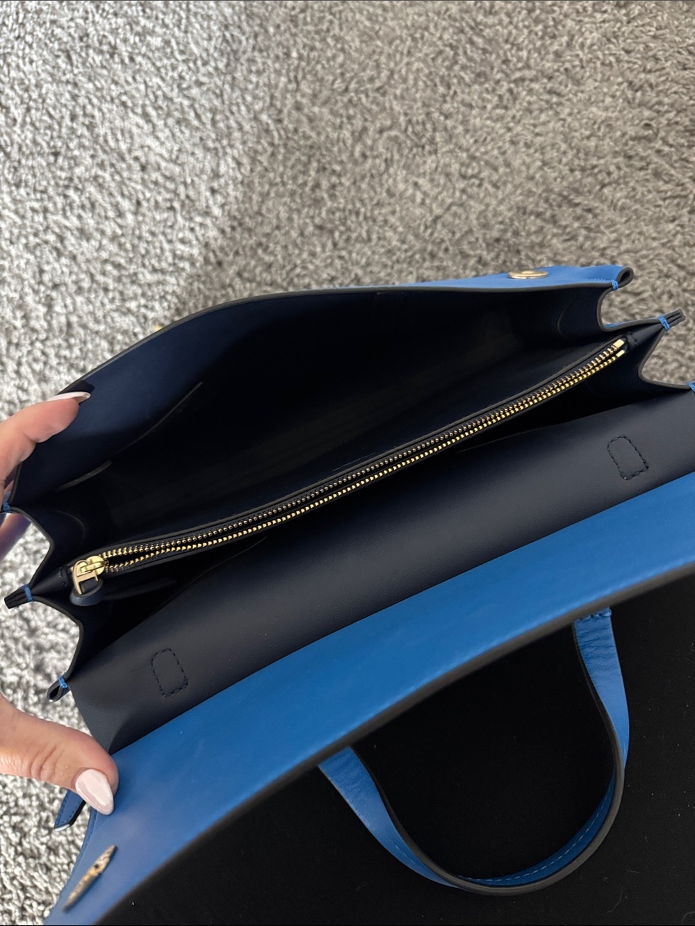 Tory Burch Cobalt Blue Leather Top-Handle Satchel with Crossbody Strap - Picture 6 of 6